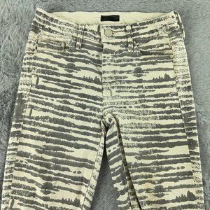 Mother Jeans Womens Size 24 Gray Cream The Looker Zebra Print Frayed Ankle Pants